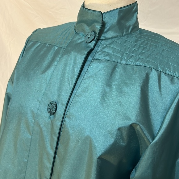 Vintage Trenchcoat Women L Turquoise Metallics Shimmer with Pockets Button Down - Picture 4 of 17